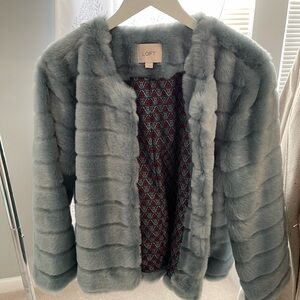 Ann Taylor Loft faux fur Blue Jacket size Large